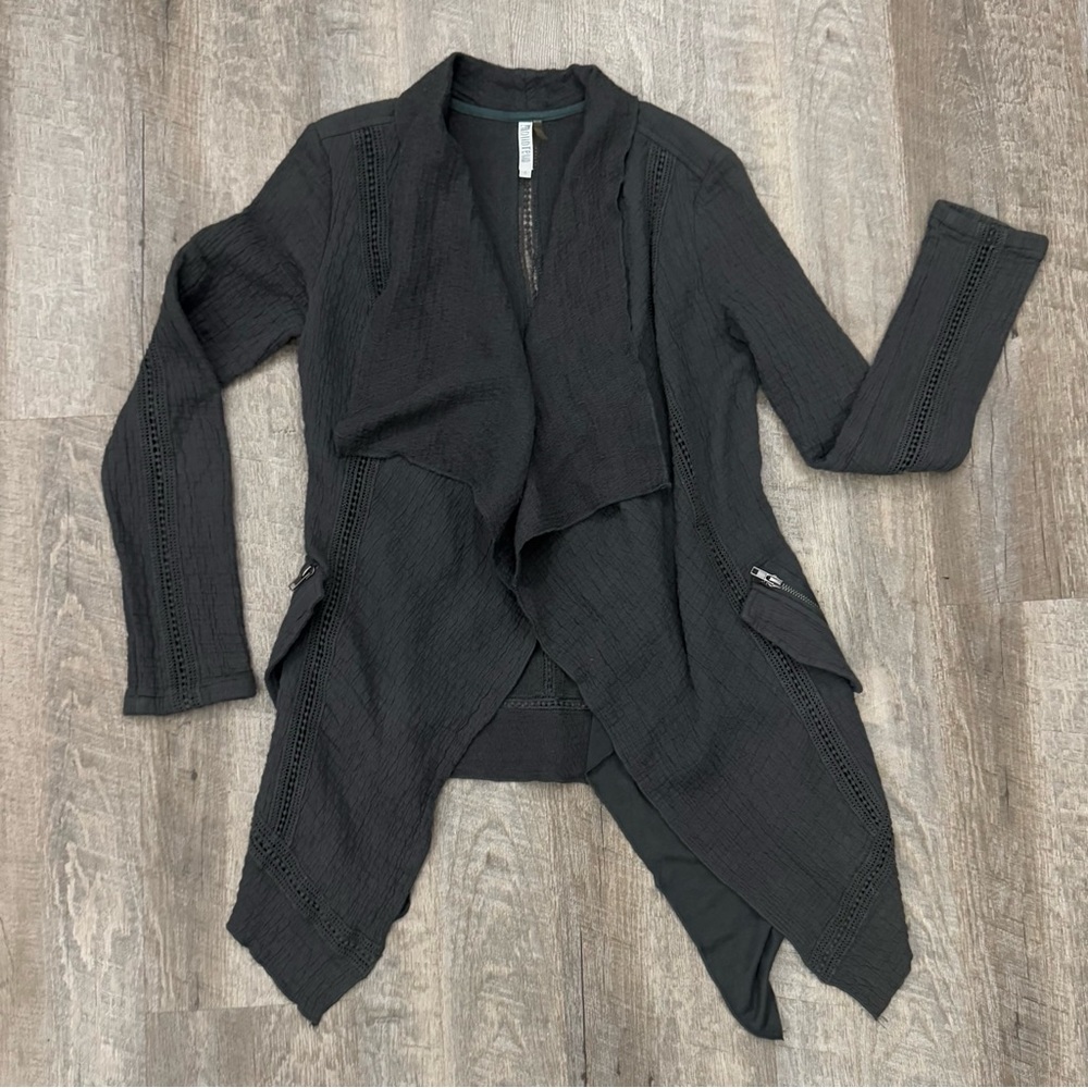 Unique Waterfall Draped Jacket Boho Edgy Goth Gray Sz Small